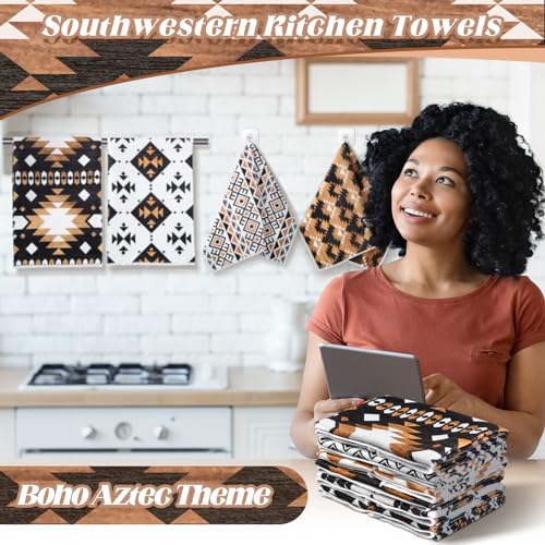 6-Pack Aztec Kitchen Dish Towels, 14x21 Inch Southwestern Microfiber Set