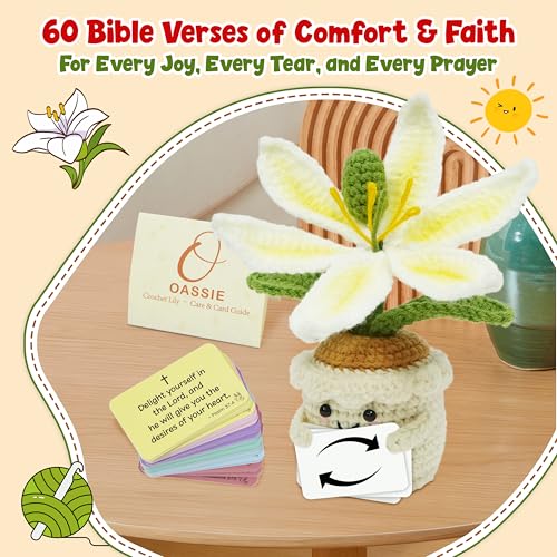 Crochet Lily Flower with 60 Bible Verse Cards - Inspirational Faith Gift