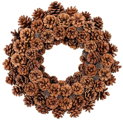 Dark Brown 18 Inch Fall Wreath with Pine Cones for Front Door & Decor