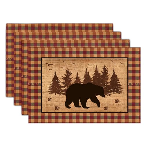 Imiss Rustic Bear Forest Pine Tree Placemat Set of 4 - 12x18 Inch Farmhouse Table Mats