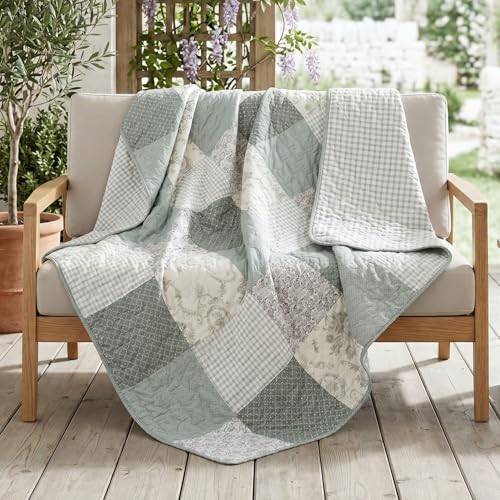 Cotton Quilted Throw Blanket 50"x60" Sage Green - Cozy Patchwork Design