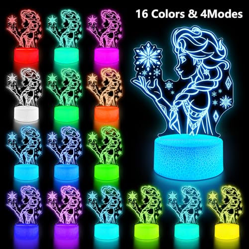 Elsa 16-Color 3D Princess Night Light with Remote - Kids Bedroom Decor