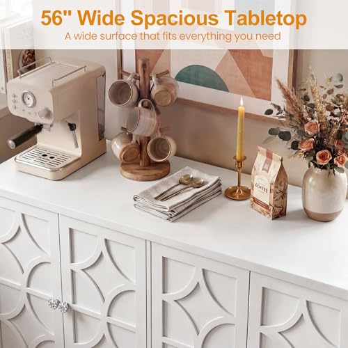 56-Inch Modern Sideboard Buffet Cabinet with 4 Doors and Adjustable Shelves