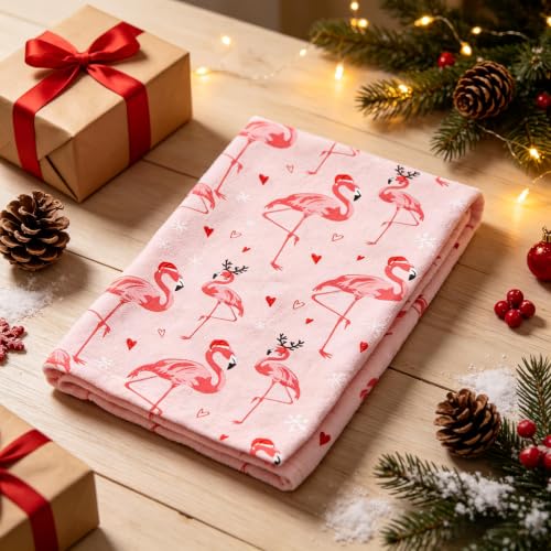 Christmas Flamingo Hand Towels - Soft Holiday Kitchen & Bathroom Decor, 13.6 x 29 Inch