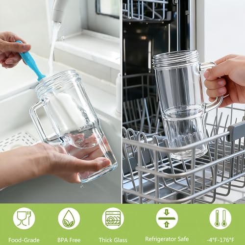 24oz Glass Tumbler with Handle, Bamboo Lid and Stainless Steel Straw