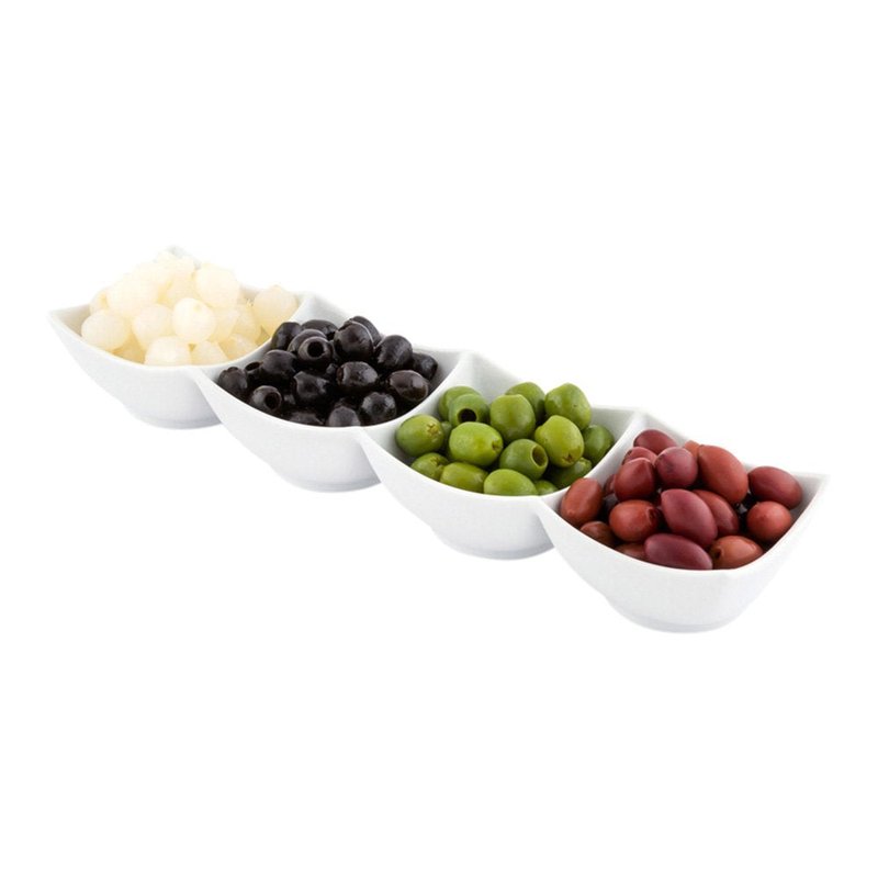Restaurantware 4 Compartment Serving Tray – Chef 101 Chip and Dip Divided Serving Dish, Microwave-Safe – Perfect for Snacks, Appetizers, Charcuterie, Chips, Candy, White