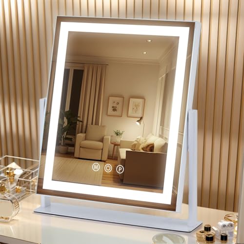 Homtang 13.2 x 11.2 Inch Lighted Makeup Mirror with Touch Control & 3 Color Modes