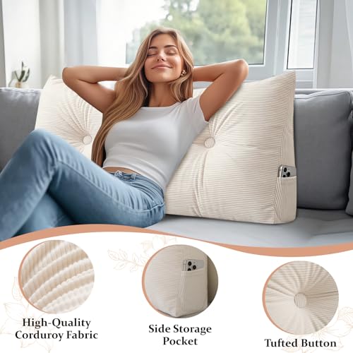 Triangular Wedge Headboard Pillow Twin XL - Ivory White Cushion 39x4.7x15.7in