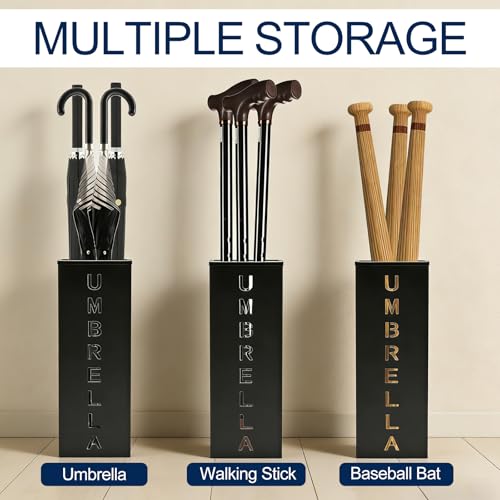 Square Metal Umbrella Stand, Free Standing Cane Holder for Entryway, Black