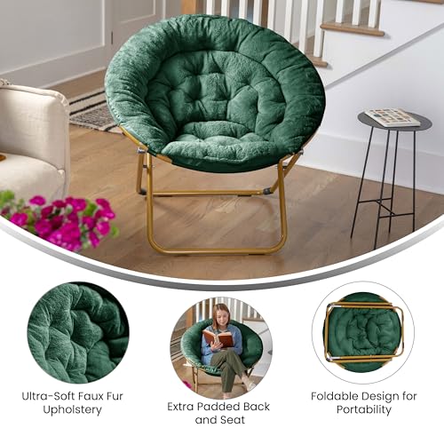 Oversized Foldable Saucer Chair, Plush Faux Fur Moon Chair for Small Spaces
