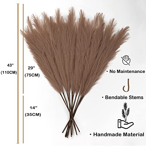 43-Inch Faux Pampas Grass Decor, 6 Stems Tall Artificial Boho Flower Branches
