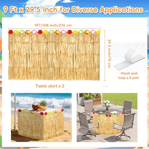 2-Pack Hawaiian Luau Table Skirt, 108" x 29.5" Tropical Grass Table Cover