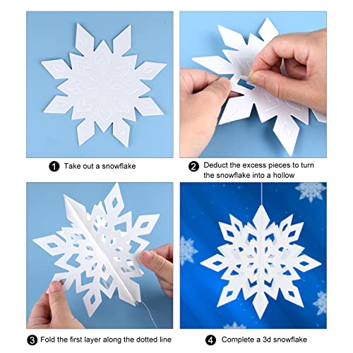 MIAHART White 12-Pack 3D Snowflake Hanging Garlands - Large Pearl Paper Winter Decor (Variation: White)