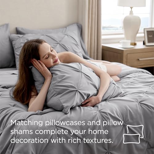 Bedsure King Size Comforter Set Grey - 7-Piece Bed in a Bag