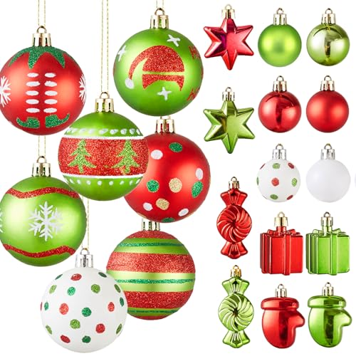 42pcs Christmas Ornaments Set - Red & Green Shatterproof Holiday Decorations