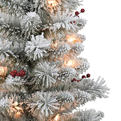 Set of 2 5ft Pre-Lit Flocked Western Spruce Christmas Trees, 169 Tips, 70 Lights