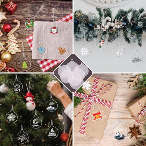 OuMuaMua 30-Pack 4-Inch Clear Acrylic Ornament Blanks for DIY Christmas Crafts