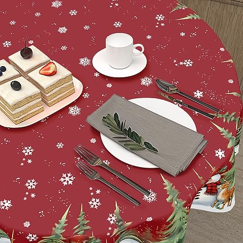 Sweetshow Dark Red 60-Inch Round Christmas Tablecloth Snowman Snowflake Holiday Decor