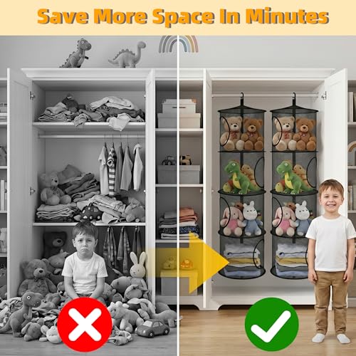 4-Tier Hanging Stuffed Animal Storage Organizer, Mesh Toy Net for Kids Room
