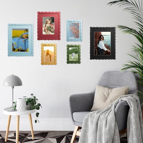Wavy Edge 4x6 Wooden Picture Frame with Mat - Green Glass Photo Frame