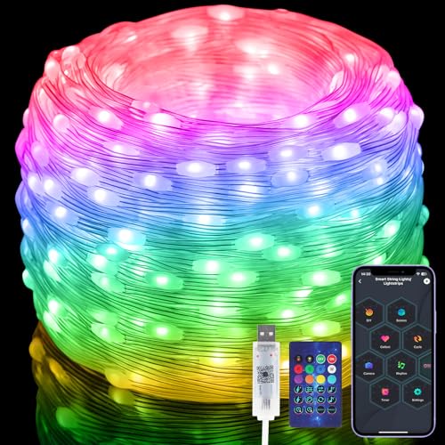 49FT RGB Smart IC Fairy Lights - Multicolor String Lights with Remote & App Control