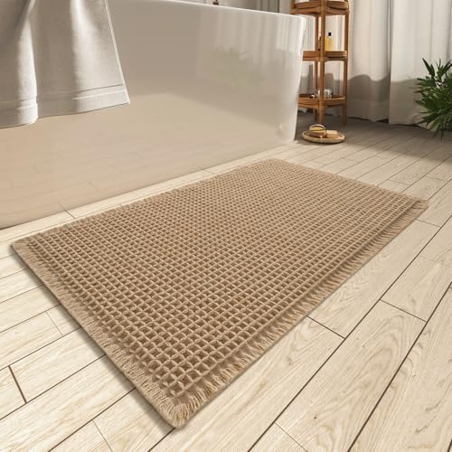 AMOAMI Waffle Bath Mat 17x24 Brown Ultra Absorbent Non-Slip Rug