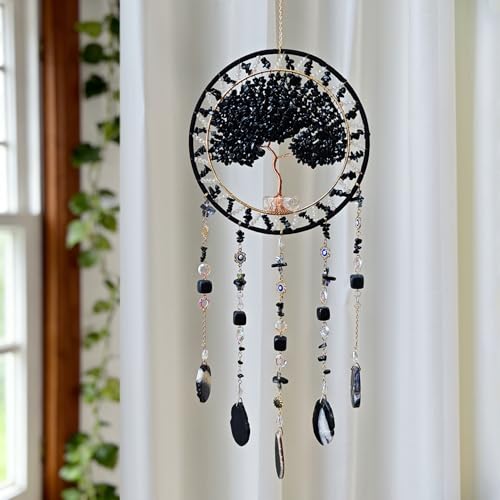 Tree of Life Dream Catcher & Crystal Sun Catcher Boho Window Hanging