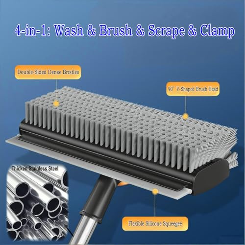 3-in-1 Floor Scrub Brush with Squeegee and 52" Long Handle for Tile & Grout