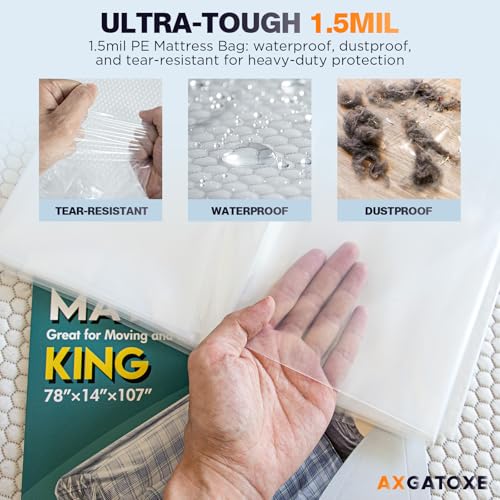 Clear Plastic Mattress Bag for Moving & Storage - Waterproof Cover, 1.5 Mil