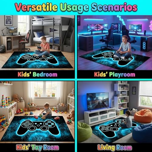 Gaming Area Rug - 35" x 23" Non-Slip Gamepad Pattern Floor Mat for Gamers