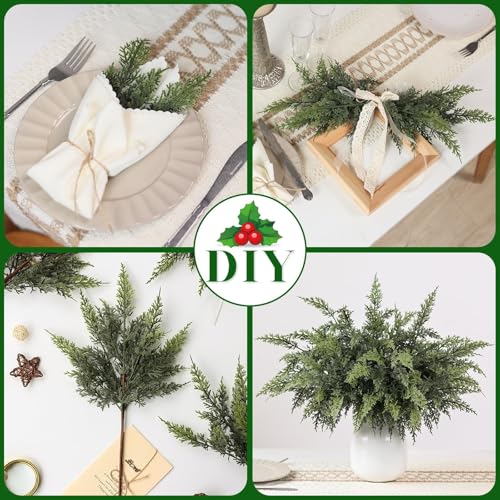 12 Pcs 18-Inch Artificial Cedar Branches for Vase & Holiday Decor - Lifelike Touch, Christmas Home Decoration
