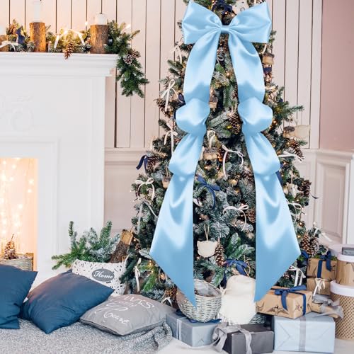 Knitgrip Blue Satin Extra Large Christmas Tree Topper Bow 118x28 in