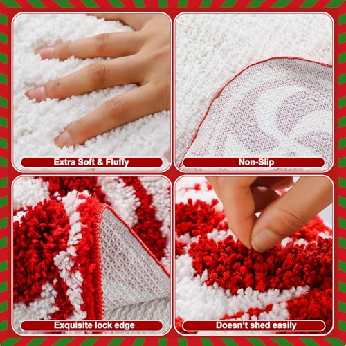 25x38 Christmas Candy Cane Swirl Bath Rug - Washable & Non-Slip Bathroom Mat