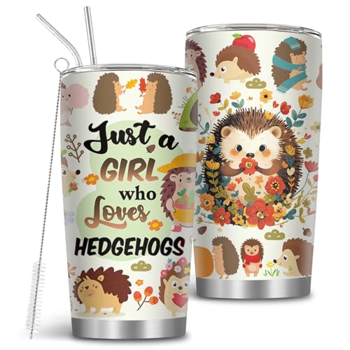 MoYueno Hedgehog Gift 20oz Insulated Tumblers with Straw - Animal Water Bottle for Hedgehog Lovers