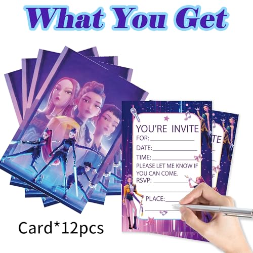 12-Piece Cartoon Anime Birthday Party Invitation Cards, Festive Stationery