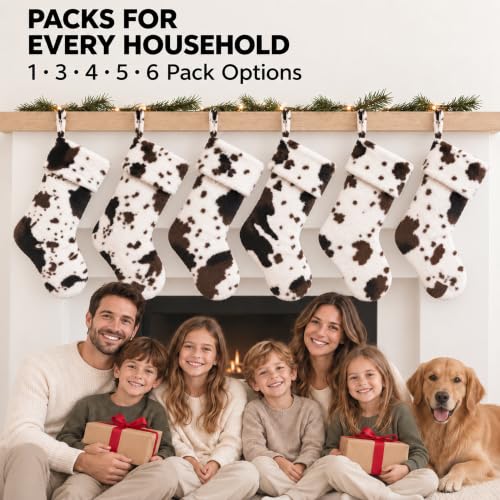 ELEGANTPARK 6 Pack Cow Print Christmas Stockings - 20 Inch Faux Fur Farmhouse Holiday Decor