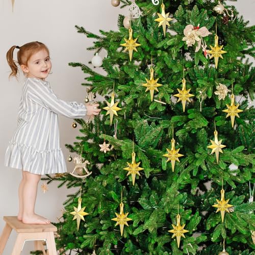 Syhood 12 Pcs Gold Bethlehem Star Ornaments for Christmas Tree - Gold, 3.14 x 2.04 in
