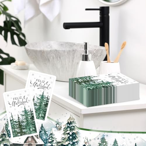 Feliz Navidad Christmas Napkins 3-Ply Disposable Hand Towels - 100 Pack