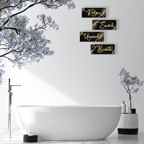 4-Piece Rustic Wooden Bathroom Wall Art Set - Relax Soak Unwind Breathe
