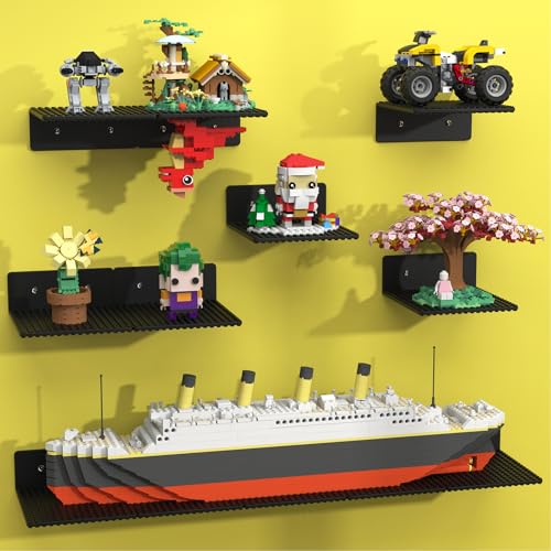 12-Pack Floating Display Shelves with Stud Baseplates for Toy Bricks, Black