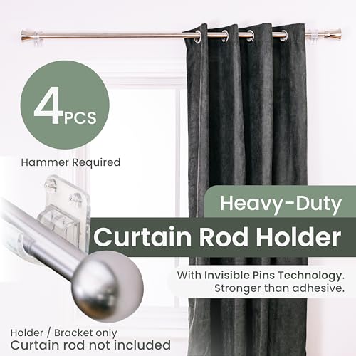 Heavy Duty Curtain Rod Brackets - No-Drill Pin-In Mounts for 0.75" Rods