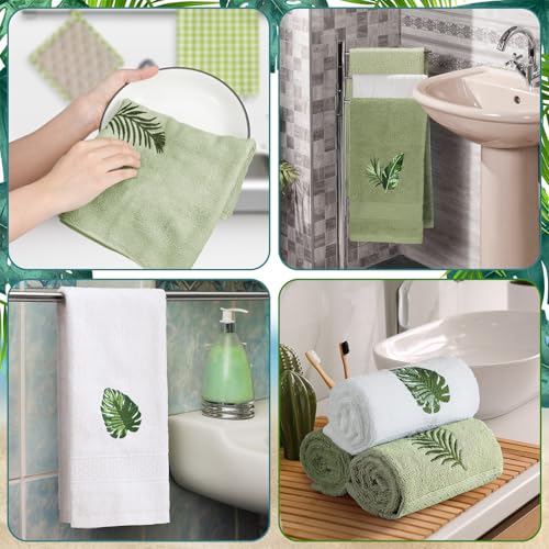 3-Piece Embroidered Cotton Hand Towel Set, Tropical Leaf Bathroom Decor