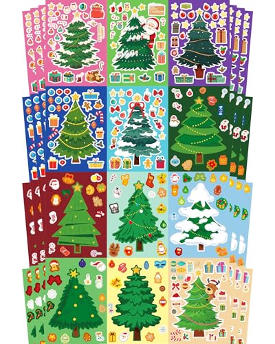 Aowplc Christmas Tree Stickers for Kids - 48 Sheets Holiday Crafts & Party Favors