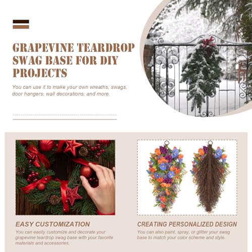 17-Inch Grapevine Teardrop Swag Wreath Base - Natural DIY Craft Form (2 Pack)