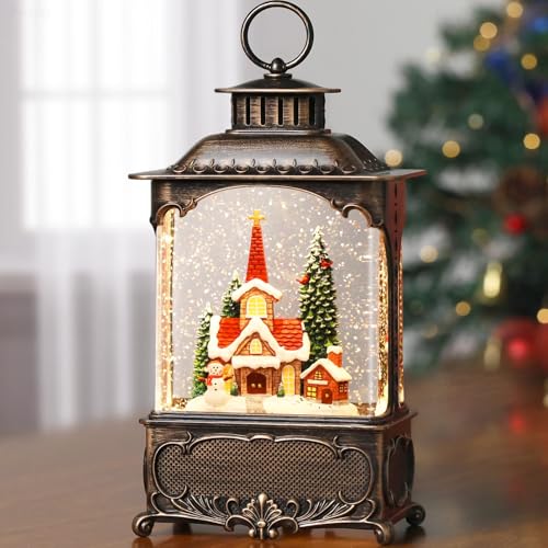 10.2-Inch Musical Christmas Snow Globe Lantern with Timer & LED Light