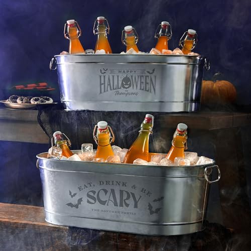 Let's Make Memories Personalized Halloween Beverage Tub with Stand - 5.5 Gallons Galvanized Metal Drink Cooler - Pick Your Poison