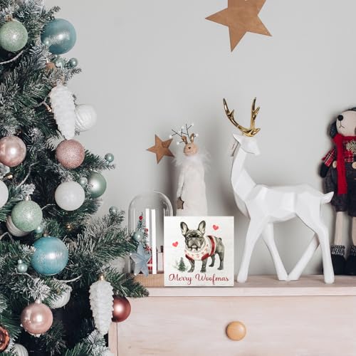 Nrleey French Bulldog Christmas Wooden Sign - Holiday Holiday Decor, Gift, 5x5 Inches