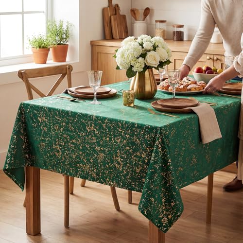 Horaldaily Green Tablecloth with Golden Sequin 60x84 Rectangular