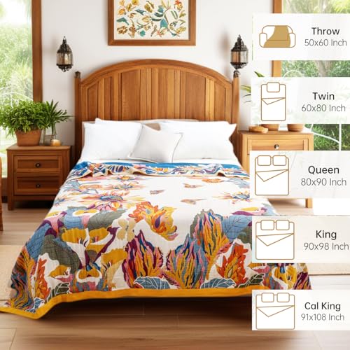 Boho Cotton Throw Blanket 50x60, Soft Breathable Farmhouse Bed & Couch Quilt