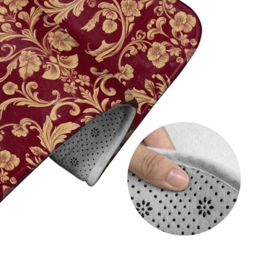 3-Piece Floral Bathroom Rug Set, Non-Slip Soft Flannel Bath Mat & Lid Cover